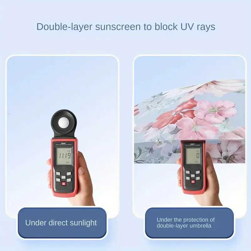 Double Layer Umbrella Flower Printed UPF50 Umbrella UV Protection Vinyl Coating Rain Parasol Sun Shade Folding Umbrellas M251122