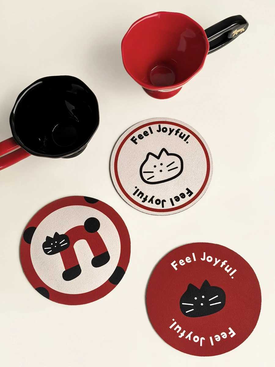 Cartoon Cat Round Cup Coasters Set Soft Silicone Absorbent Heat Insulation Pads for Coffee Tea Mugs Table Protection Mat C251122