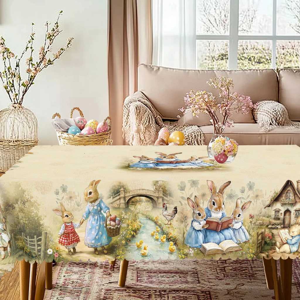 1 Easter Round Tablecloth 5 Sizes Available Retro Easter Bunny Egg Flower Print Square Tablecloth Edge Embossing Process Easter Spring C251122