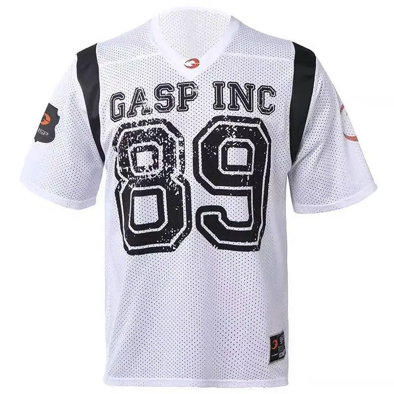 GASP Muscle Fitness Short Sleeved Men Basketball Shirt American Loose Quick Drying Breathable Sports T-shirt Summer 250421