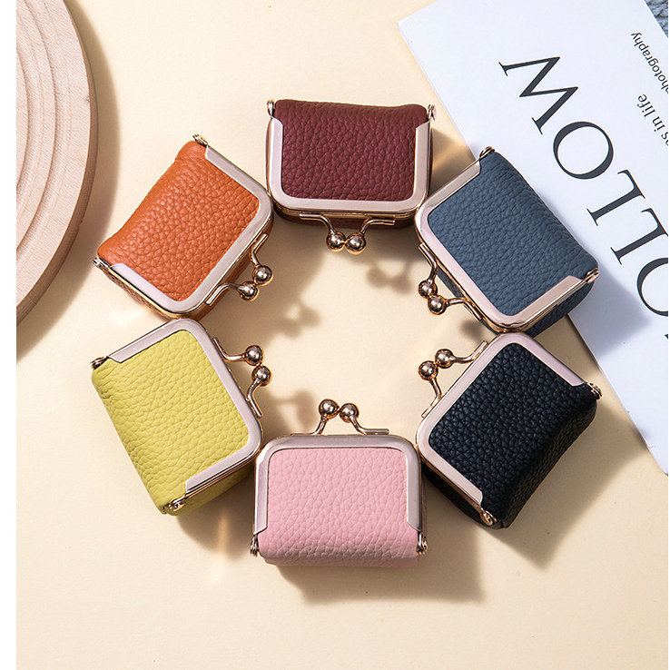 Genuine Leather Mini Jewelry Coin Purse Solid Color Kiss Lock Change Pouch Casual Small Storage Bag for Women Free shipping
