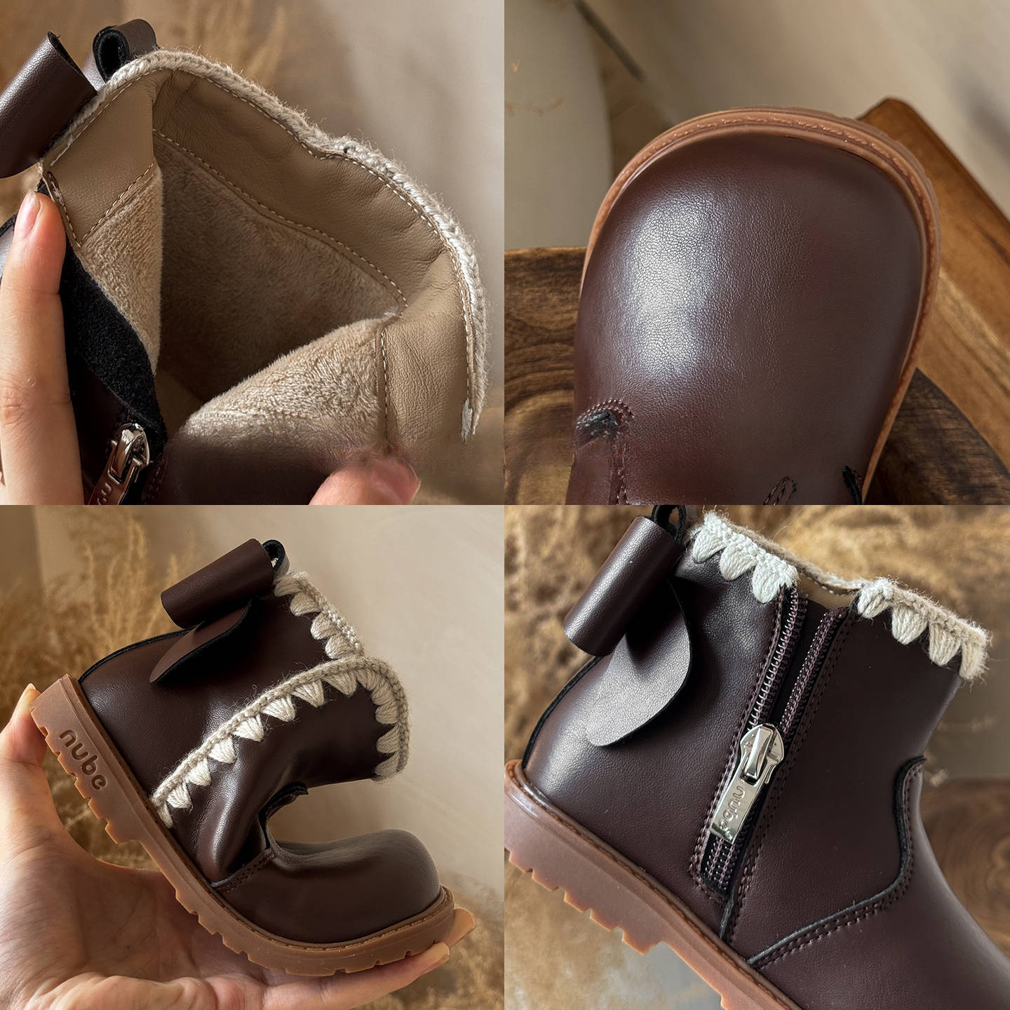 New designer shoes for women, wool leather boots for autumn and winter, new leather for young children, fashionable and warm cotton boots for snow boo