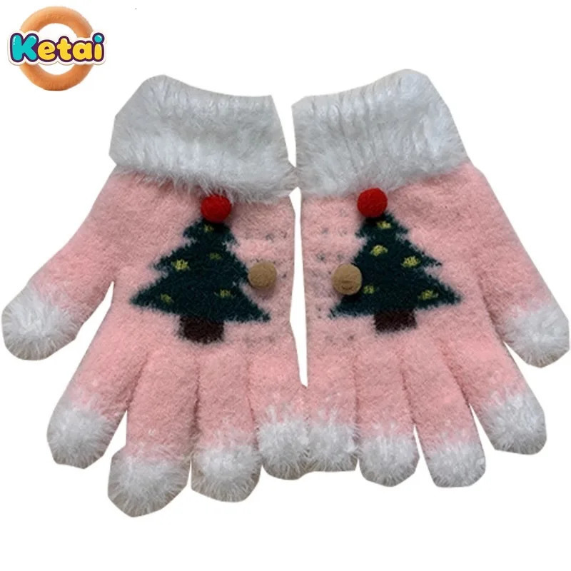 Snowflake Christmas Tree Gloves for Women in Winter with Exposed Fingers Touch Screen Fluffy Fur Students To Ride Bicycles 251114