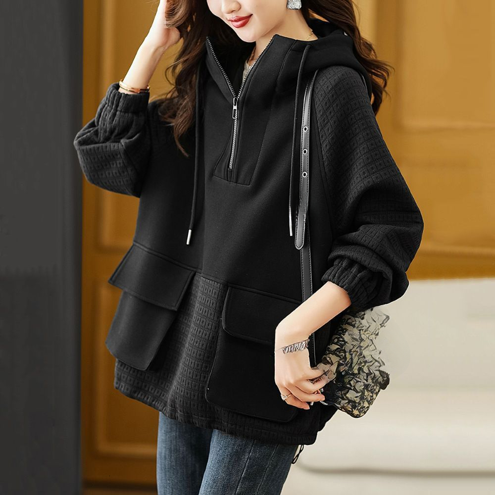 Autumn and winter new women's designer hoodie hooded mid to long style covers buttocks, stylish plus size women's clothing