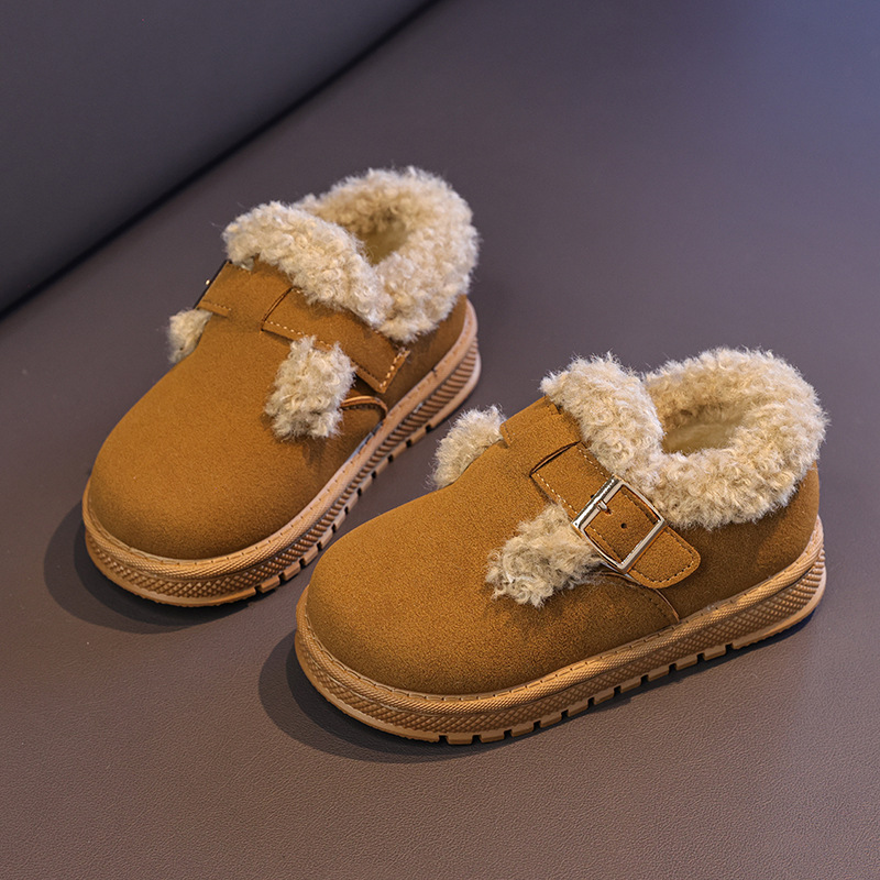 New designer shoes Autumn Winter New Belt Buckle Flat Fur Boots Snow Boots Unisex Slip On Round Toe Cotton Shoes Women Trendy