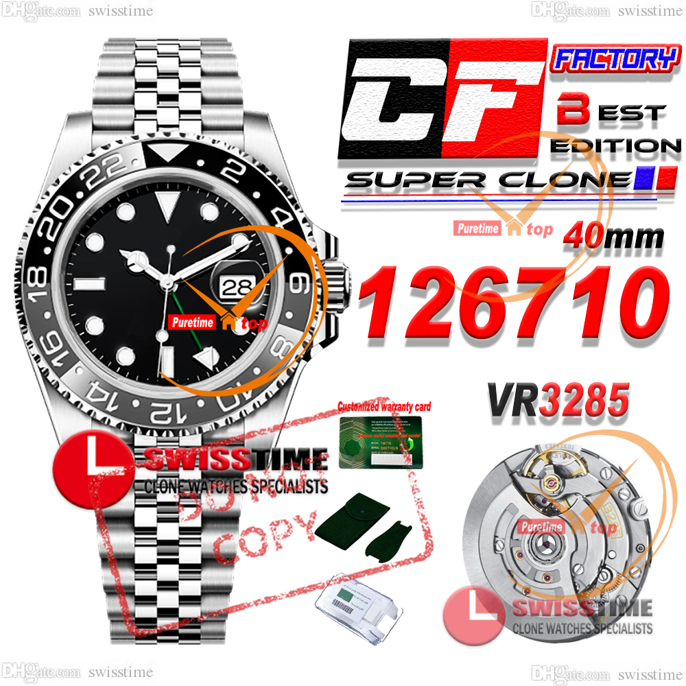 Bruce Wayne 126710 VR3285 GMT Automatic Mens Watch CF 40mm Gray Ceramic Bezel Black Dial 904L Steel Jubilee Bracelet With Same Serial Card CHS FClean Swisstime Reloj