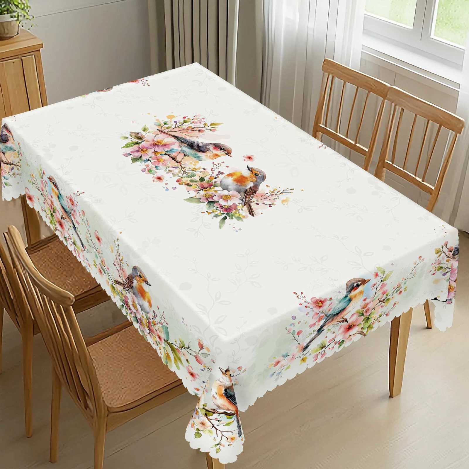 1 Piece of Spring Flower and Bird Round and Rectangular Tablecloths Various Sizes Available Spring Flower and Bird Pattern Printed Decorative Tableclo