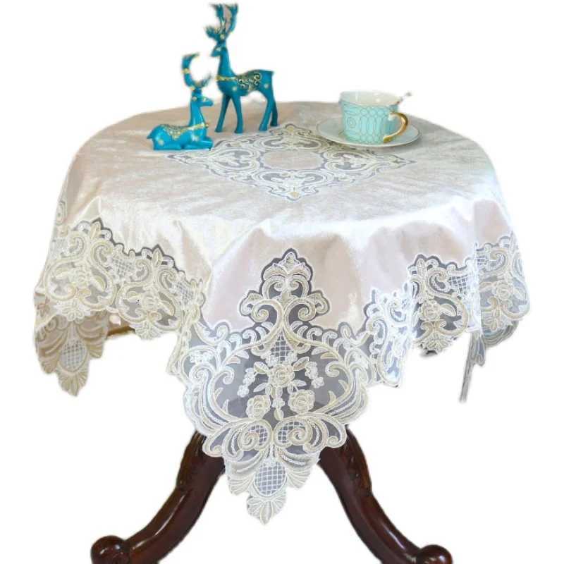 Modern Luxury Lace Embroidery Border European Furniture Tablecloth Washing Machine Cover Cloth Bedroom Round Table Decoration C251122