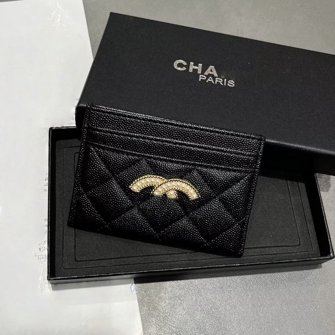 Luxury TOP Designer Caviar Leather pearl card holders Shining diamond credit Card Wallet vintage Short Case business card Purse Women Men Key Coin Famous box 10A