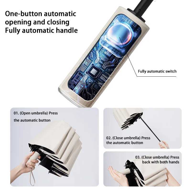 24 Bone Solid Color Automatic Umbrella Light Collapsible Large Outdoor Sunshade Uv Protection Portable Umbrella Woman ManM251122