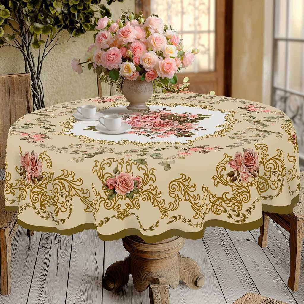 1 Piece of Elegant Vintage Pink Rose Tablecloth 4 Pieces of SelfAdhesiveR etroL uxuryT extureR ounda ndR ectangular3 DP rintedT ableclothE mbossedE C2