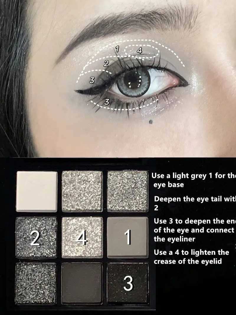 Cold Sweet Light European And American Smoky Eye Nine Color Eyeshadow Tray Cement Dark Punk Black And White Gray Metal PearlT251122