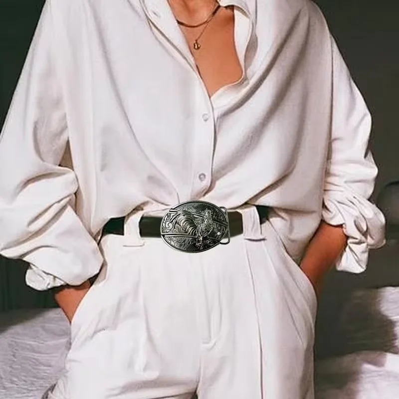 Vintage Belt Adjustable Metal Buckle Fashion Waistband For Men Punk Western Cowboy Waist Strap Stylish Embossed Belt with Buckle 250420