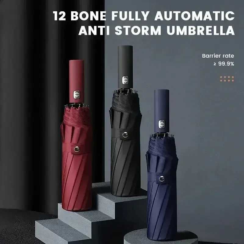 12 Bone Black Glue Fully Automatic Umbrella With Thick And Durable Keel Three Fold Umbrella UV Resistant Folding UmbrellaM251122
