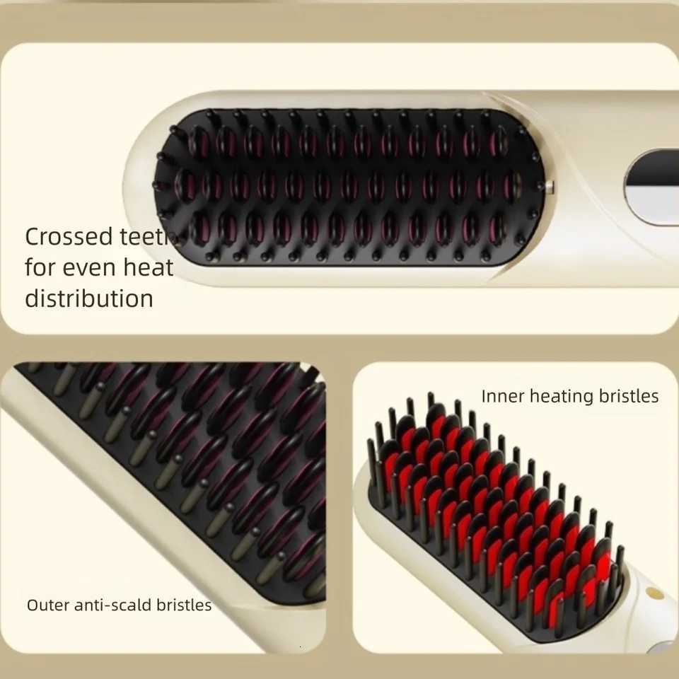 Wireless Hair Straightener Brush Curly/straight Hair Dual Use 4000mah Ion Thermal Comb USB Rechargeable HeatedT251122