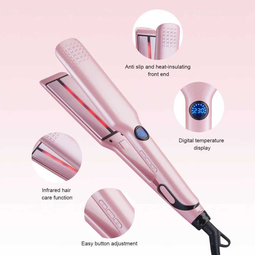 2-in-1 Ceramic Hair Straightener And Curling Iron with Negative Ion Technology Adjustable Temperature Wide Plate for Versatile ST251122