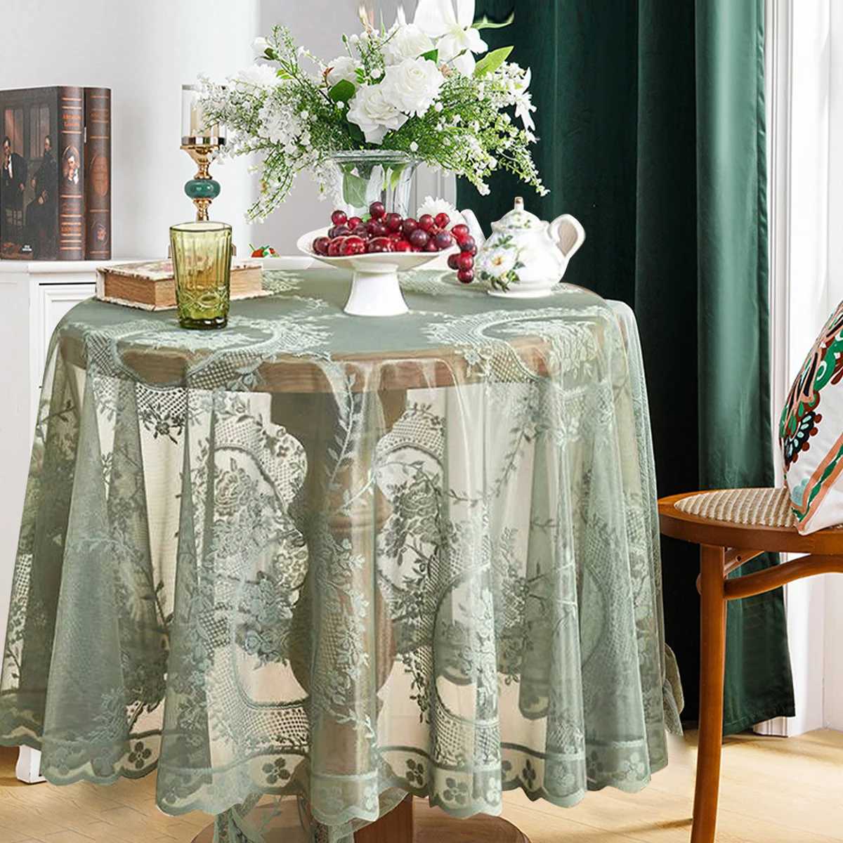 Green Lace Round Elegant Tablecloth Birthday Party Decoration Adult Lace Tablecloth Wedding Birthday Baby Shower Party Supplies C251122