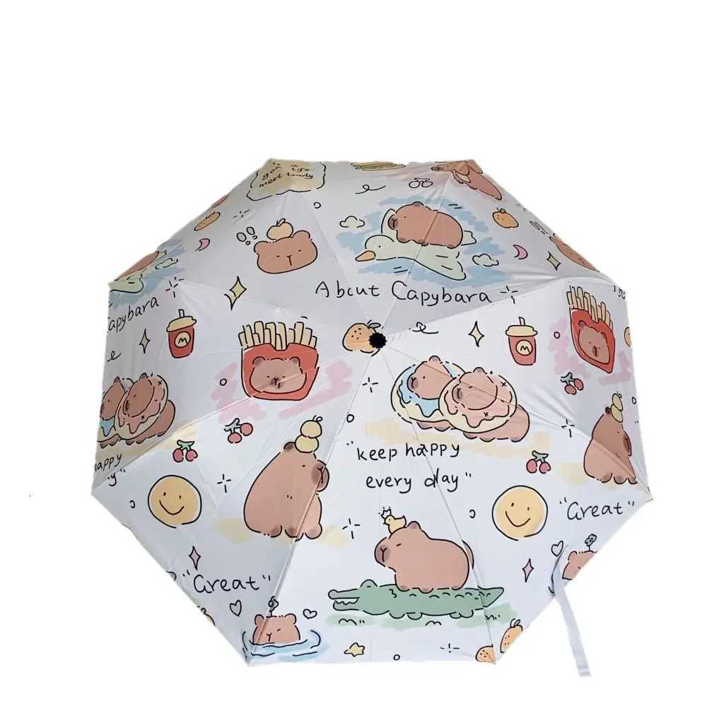 Dual-use Automatic Capybara Umbrella Foldable 8 Ribs Rain Umbrella UV Protection Sunshade Umbrella Household UmbrellaM251122