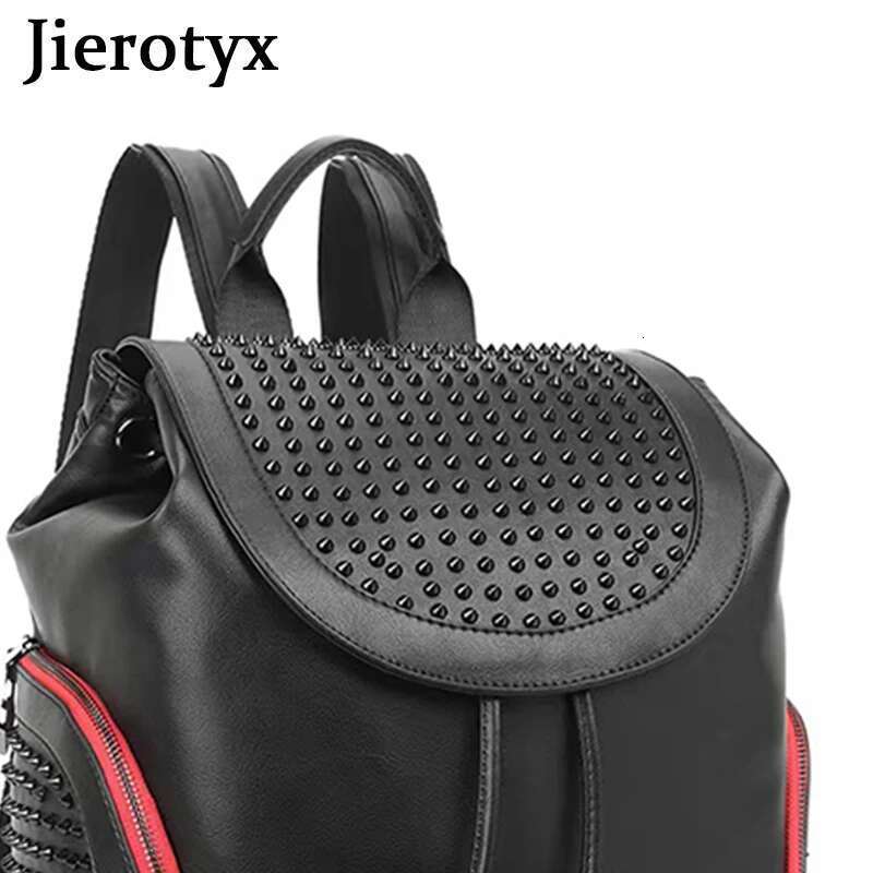 JIEROTYX Womens Studded Black Leather Backpack Pack School Bags For Girls Punk Casual Traveling Daypack Bookbag Men