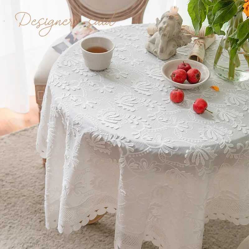 White Embroider Lace Luxury Tablecloth for Wedding Party Living Room Bedroom Table Cloth American Table Decoration C251122