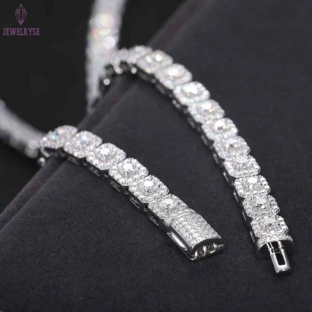 Halo Tennis Bracelet for Unisex Studded With Moissanite Vvs Clarity Diamonds in 925 Sterling Silver Luxury Jewelry