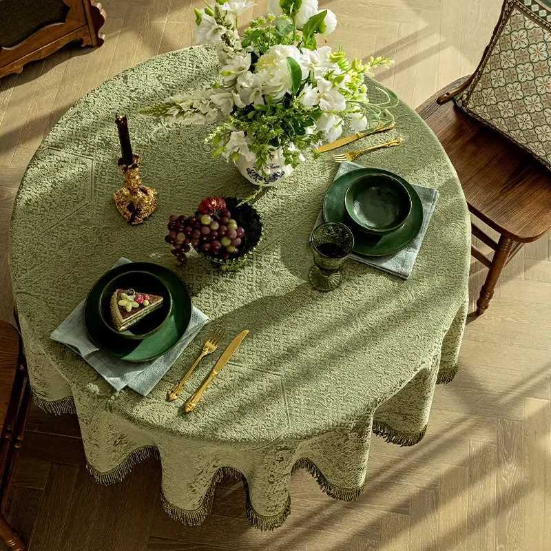 EIFLOY Luxury Green Textured Table Cloth Rectangular Square for Party with Tassels Dining Coffee Table Cover Drop Shipping C251122