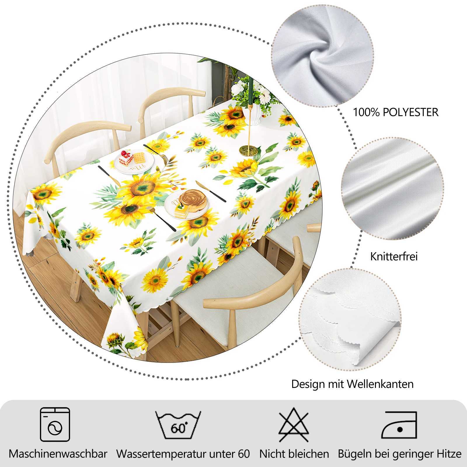 1 Piece Sunflower Floral Print Tablecloth 4 SelfAdhesiveS tickersE mbossedE dgesS uitablef orH omeK itchenL ivingR oomD iningT ableB alconyC offeeT C2