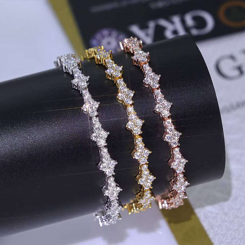 NUOYA Hiphop Jewelry Iced Out VVS Dia Flower Shape Sterling Sier Moissanite Tennis Chain Women's Bracelet