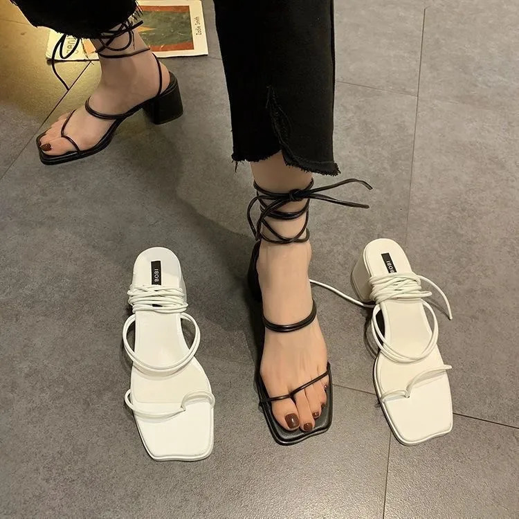 Womens Fashion Sandals Square Head Cross Straightening Soft soled Roman Shoes Anti slip Fairy 250421BJ - view 4