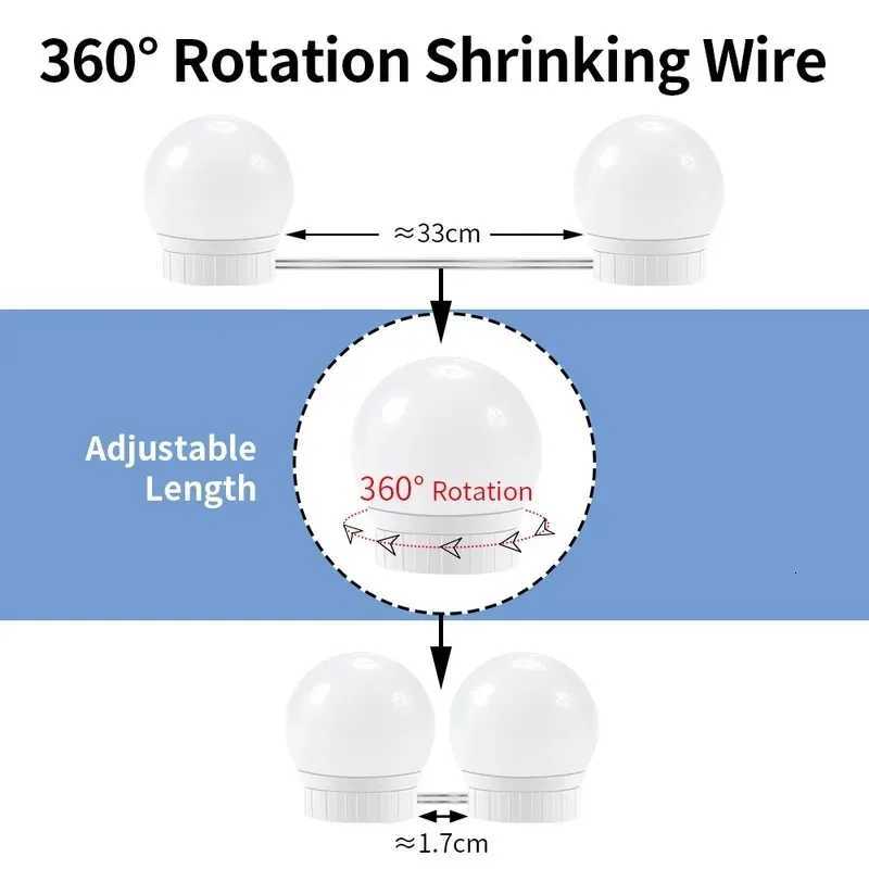 Makeup Mirror LED Light Bulbs USB 5V Bathroom Dressing Table Vanity Lights Hollywood Dressing Table Mirror Lighting M251122