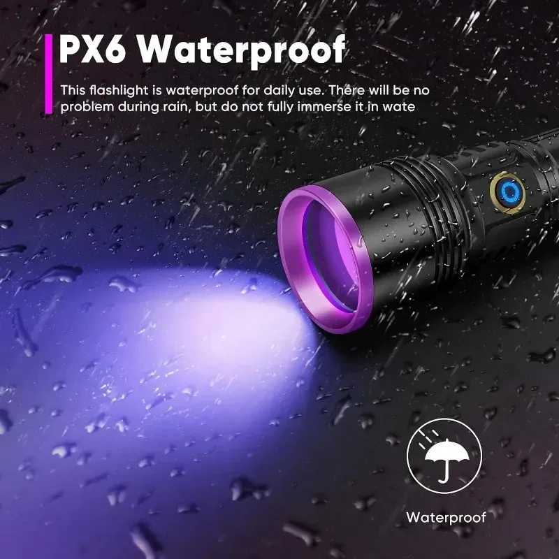 20W 365nm LED Flashlight Black Mirror UV Light USB Rechargeable Ultraviolet Lamp for Pet Urine Detection And Resin Curing C251122