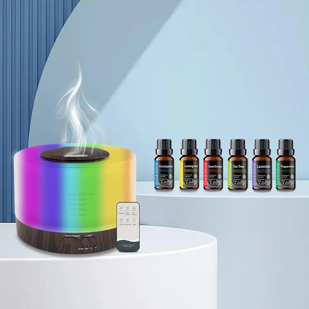 Ultrasonic 550ml Essential Oil Humidifier Touch Control Remote Operated Wood Grain Diffuser with 7 LED Colors