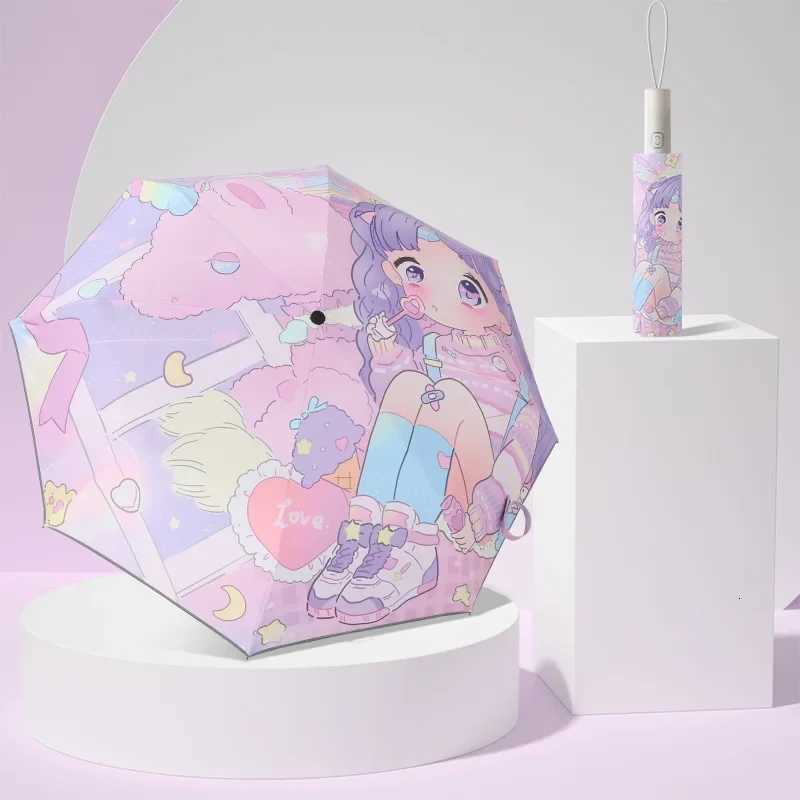 Umbrella Windproof Rain Anti UV Umbrella Cartoon Printing Black Coating Folding Automatic Umbrella Anti-rebound designM251122