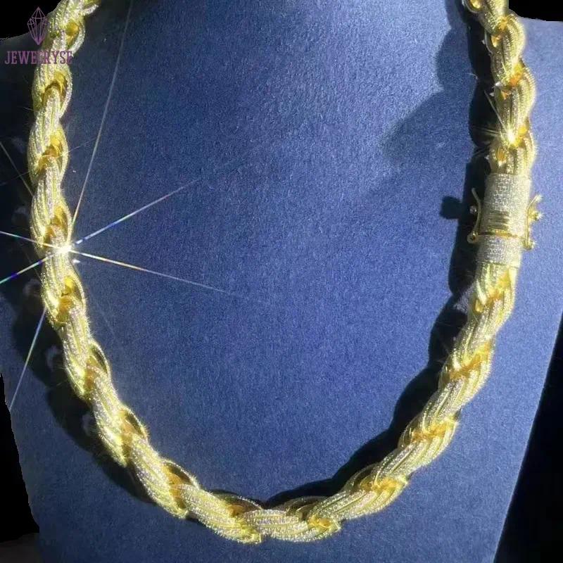 Hip Hop Custom Iced Out Sterg Sier Vvs Moissanite White Gold Plated Rope Chain Tennis Chains Jewelry Unisex Dia Necklace