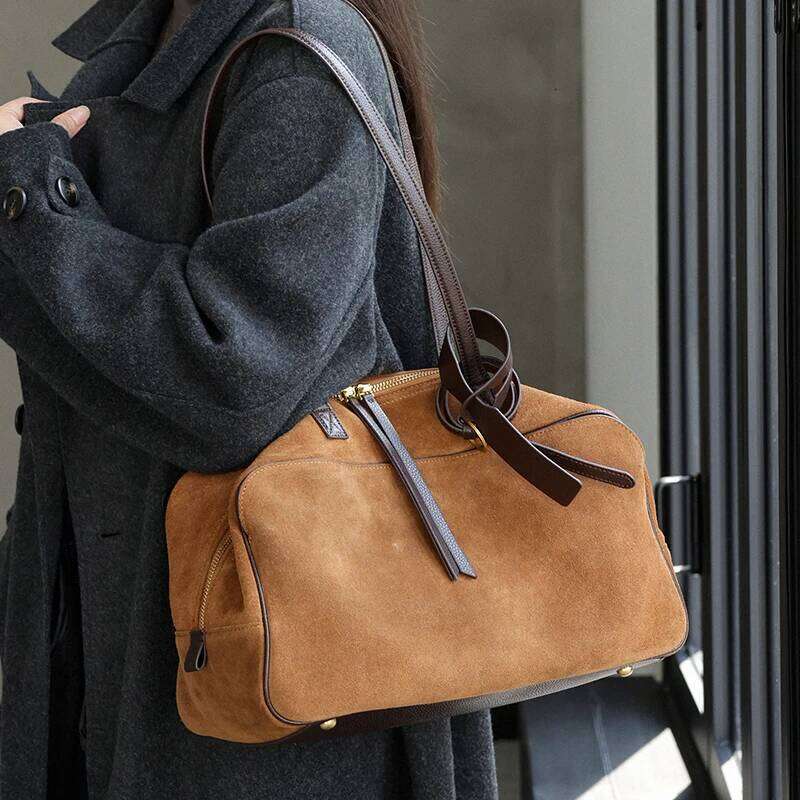 Autumn winter Women's Cow Genuine Leather Tote Bag suede commuting Cowhide Handbags Large Capacity Designer Luxury velvet Bags