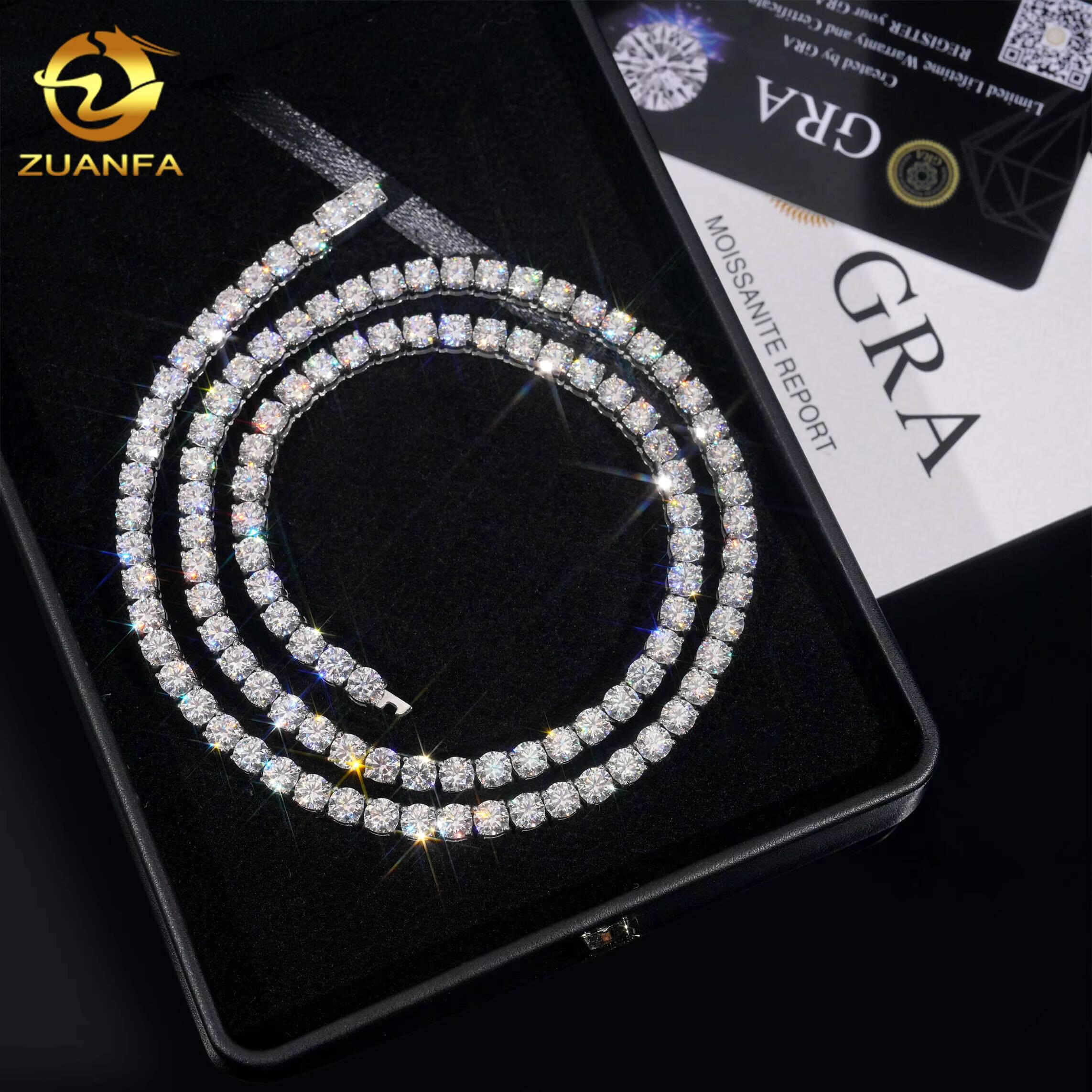 Ready to Ship No Tarnish 4mm 5mm Tennis Chain 316L Stainless Steel Pass Tester Vvs Moissanite Diamond Tennis Chain