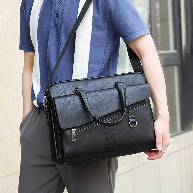 Mens briefcase PU leather handbag computer laptop document shoulder business messenger handbag cross body side bag WT136 Z250421