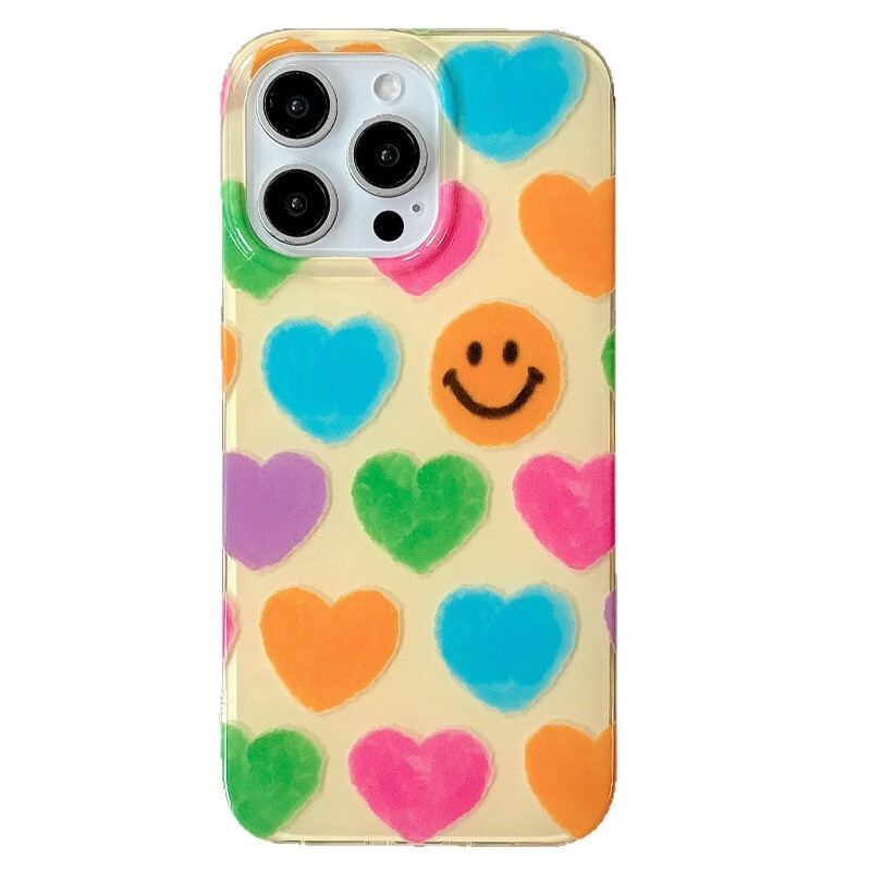 Ins Style Colorful Heart Smiley Face Compatible with iPhone 16/15 Pro Max Phone Case Handheld Chain