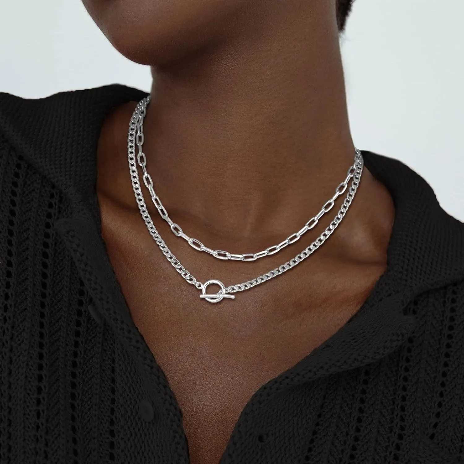 Gold plated necklace gold plated necklace womens Cuban chain paper clip chain switch buckle necklace womens jewelry Y250422