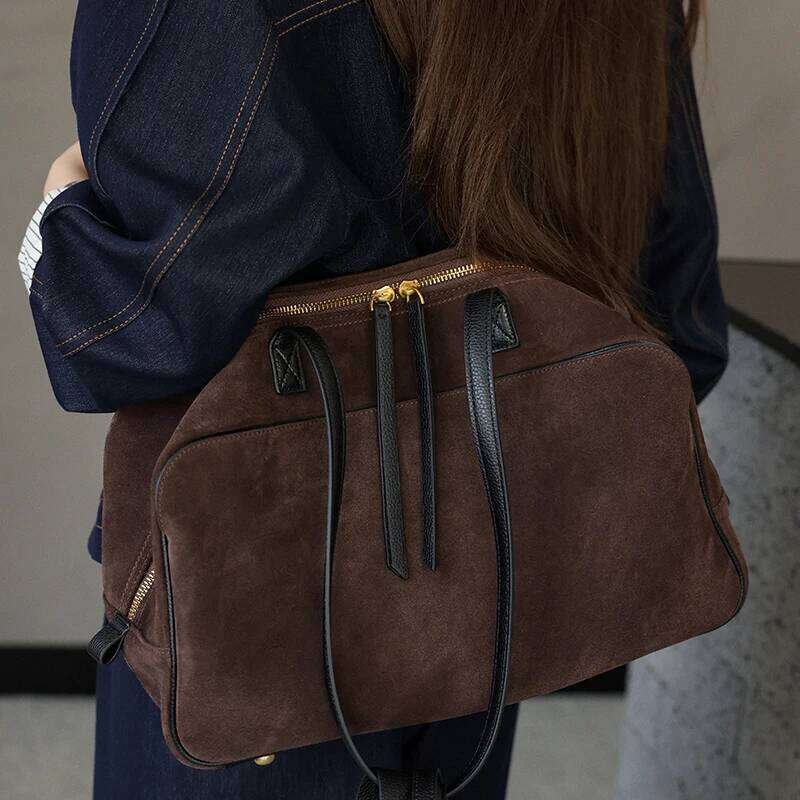 Autumn winter Women's Cow Genuine Leather Tote Bag suede commuting Cowhide Handbags Large Capacity Designer Luxury velvet Bags