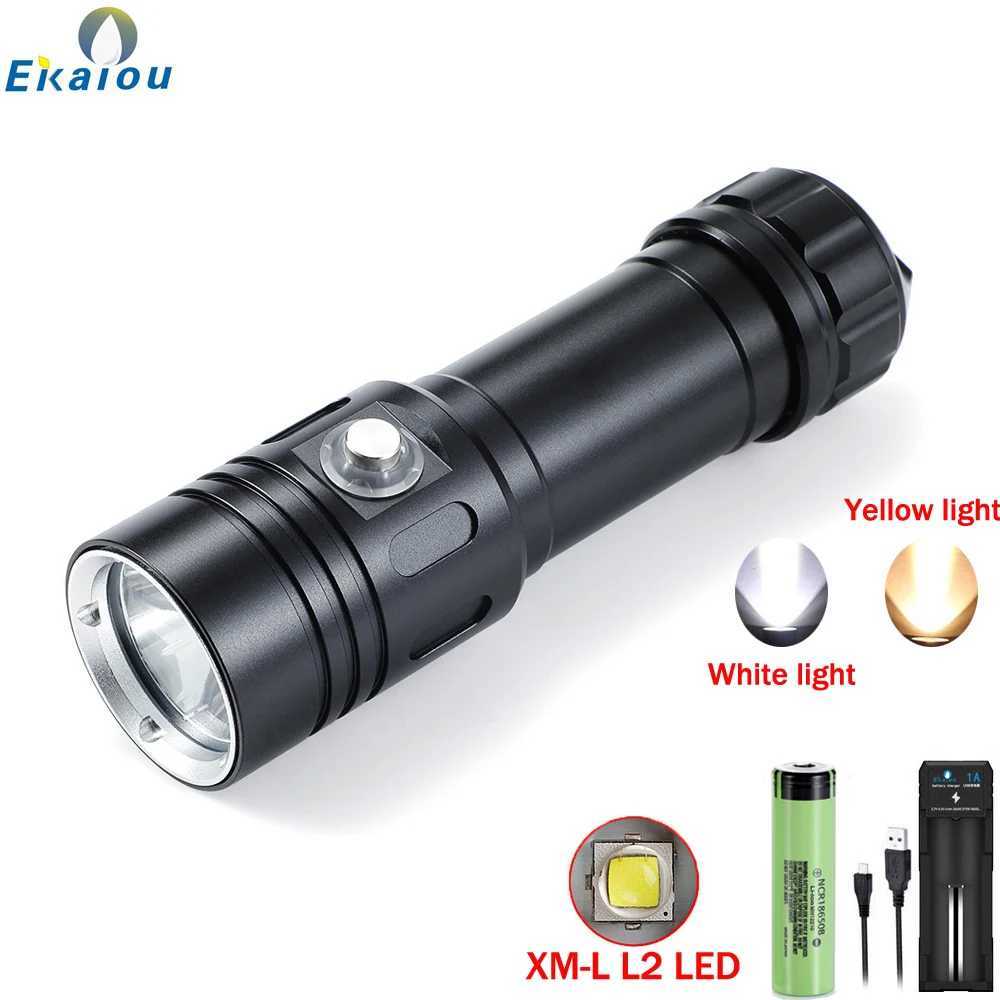 Ekaiou Diving Light 2000 Lumens Super Bright Scuba Dive Flashlight IP68 Waterproof For 100m Underwater Diving Catching Fish Lamp C251122