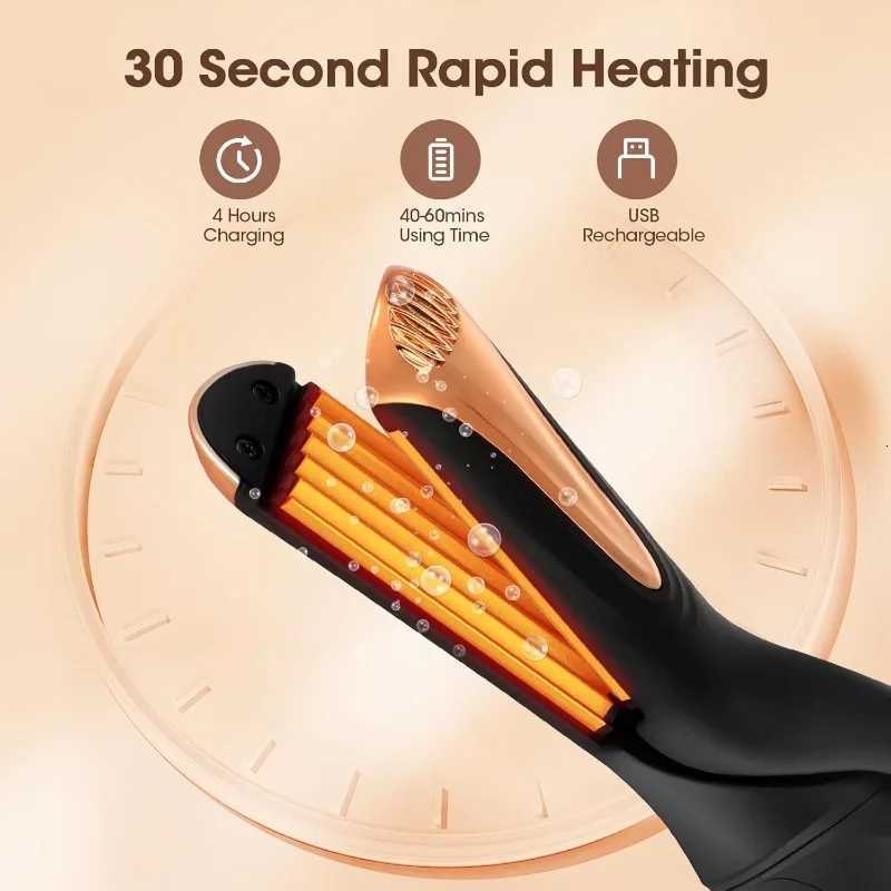 Mini Wireless Hair Crimper Rechargeable Crimping Iron Hair Crimper 3 Temperature Control Corn Krimping Safety Crimper Hair IronT251122