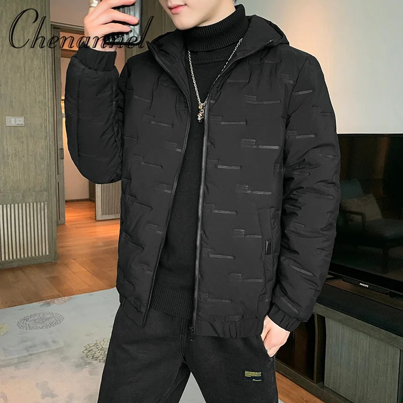Fashion Men Hiking Down Cotton Jacket Hooded Parkas Zip Pocket Outerwear Casual Padded and Coat Autumn Winter 251110