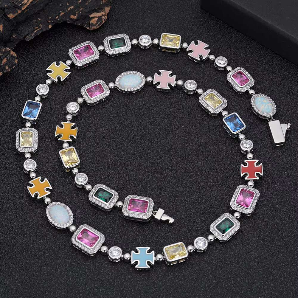 Mixed 10mm cross tennis enamel pearl zircon stone geometric pattern chilled chain necklace bracelet