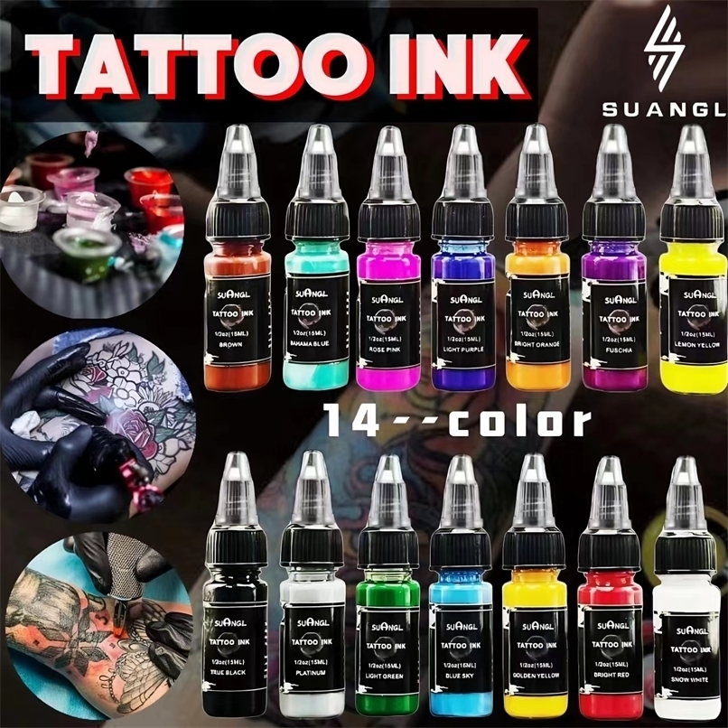 7/14 color SUANGL-tattoo ink set 0.5oz 15ml professional tattoo ink suitable for professional tattoo artists and artists 250422