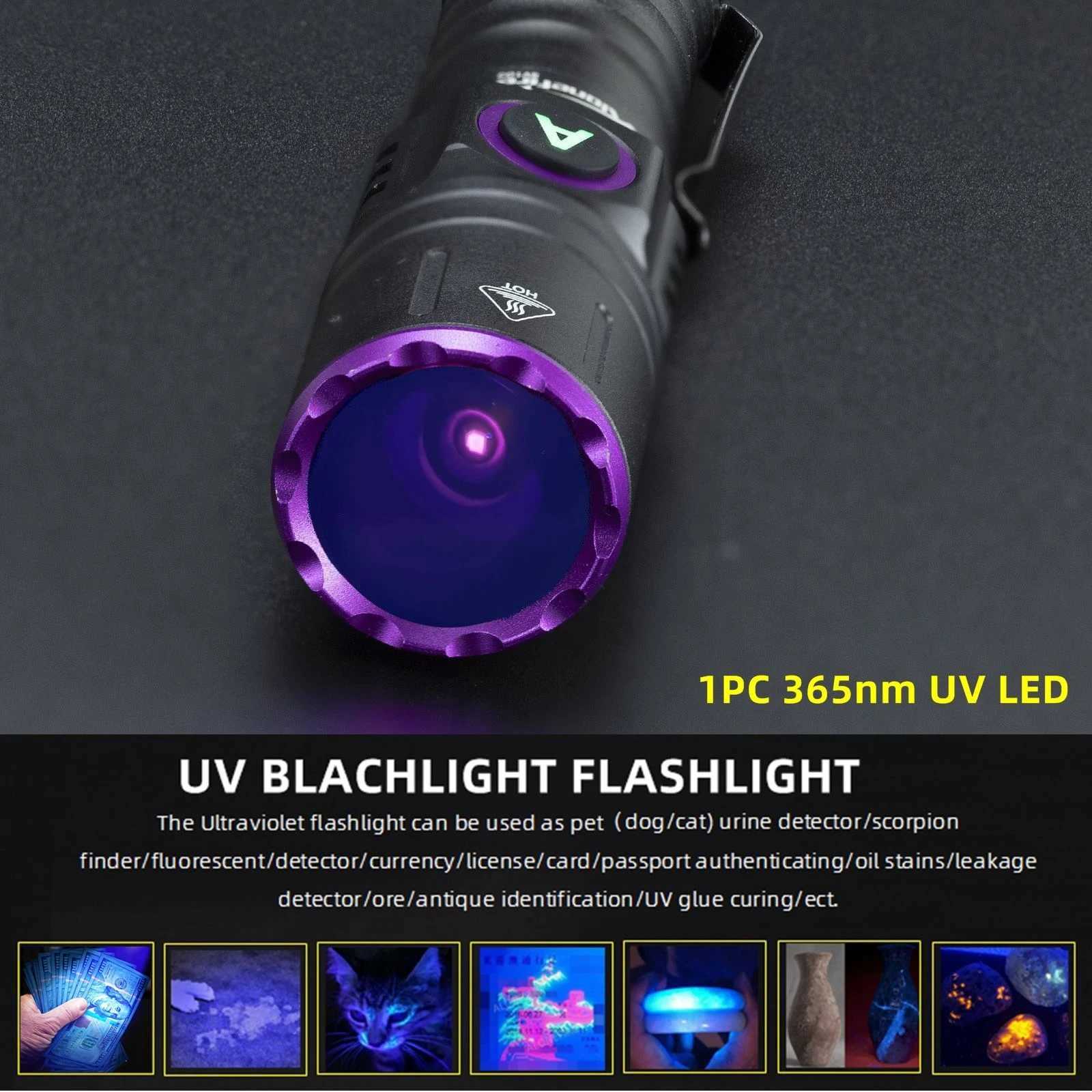 365/395nm UV Black light Flashlight Rechargeable Invisible Ink Marker Cat Dog Urine Tinea Ore Money Scorpion Fluorescence Lamp C251122