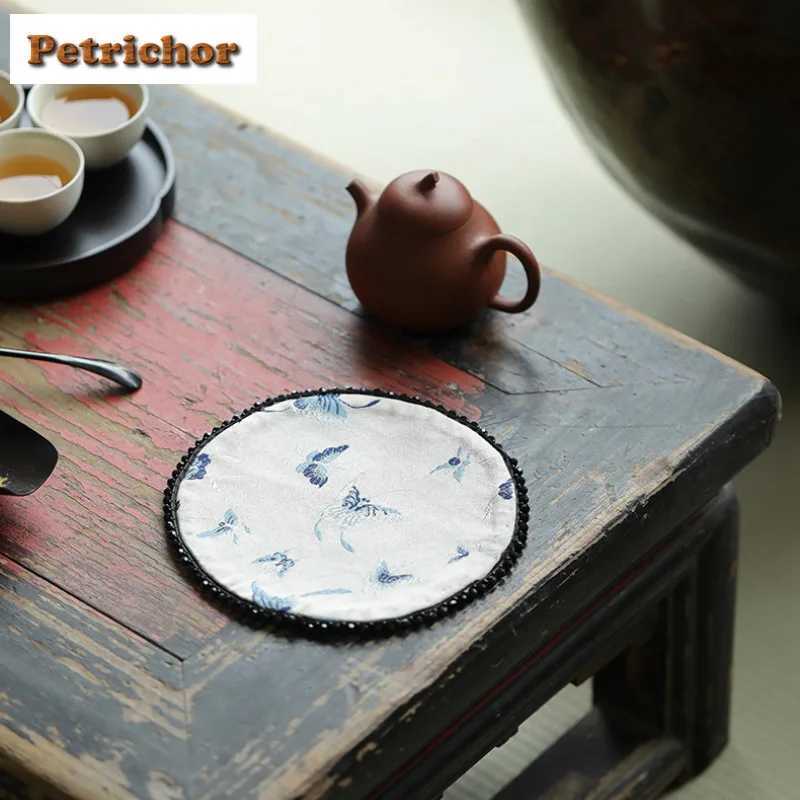 Bird Butterfly Language Double-sided Tea Table Mats Luxury Drink Coaster Dinner Table Cloth Mat Tea Ceremony Equipment Ornaments C251122