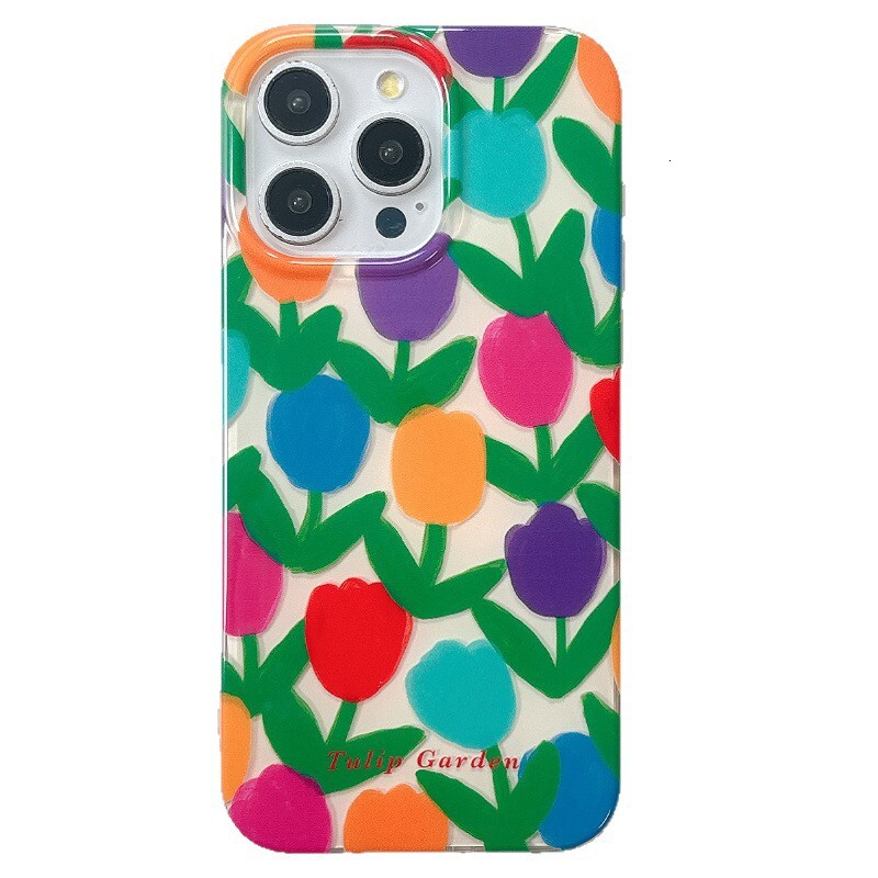 Fresh Colorful Tulip Phone Case for iPhone 16/15 Pro Max New High-end Protective Case iPhone 14/13