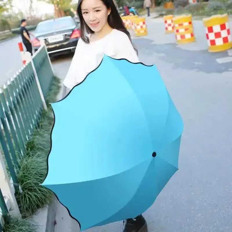 Encountering Water Flowering Umbrellas Handheld Parasol Frame Rain Travel Umbrella 3 Fold UV Protect Color Changing UmbrellaM251122