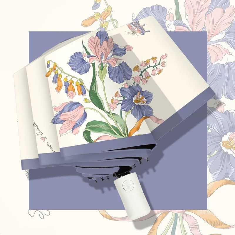 Automatic Folding UV Protection UPF50 Black Pongee Umbrella - Chic All-Weather Sun Rain DesignM251122